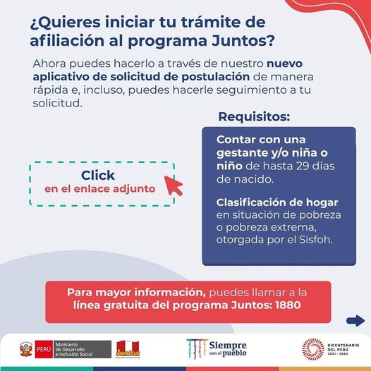¿Quieres iniciar tu trámite de afiliación al Programa Juntos?