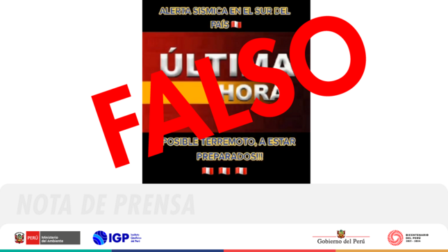 IGP alerta sobre noticia falsa que busca generar temor y preocupación en la población