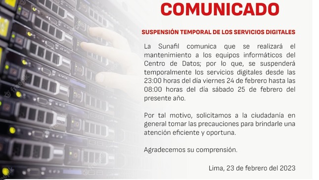 COMUNICADO: SUSPENSIÓN TEMPORAL DE LOS SERVICIOS DIGITALES
