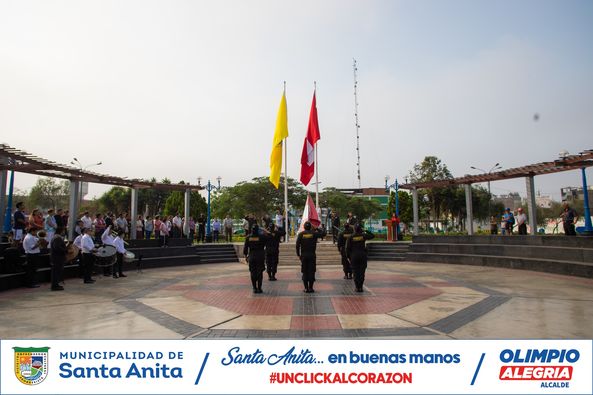 Hoy, se realizó el izamiento del Pabellón Nacional , cuyos actos protocolares estuvieron a cargo del alcalde Olimpio Alegría y funcionarios. También participaron miembros de la Policía Nacional del Perú y vecinos de la zona. 
Estas actividades fortalecen nuestro espíritu cívico e identidad con el distrito y país. 
#santaanitaenbuenasmanos #olimpioalegría #bandera