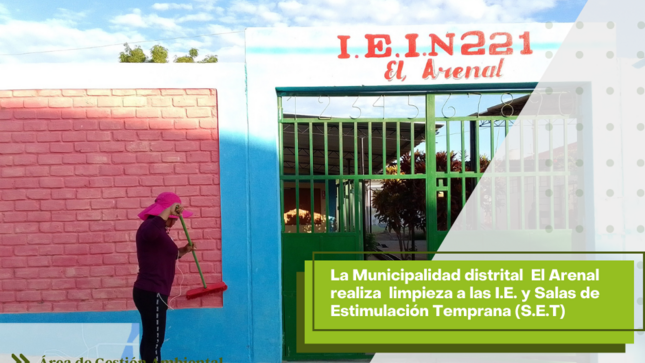 Foto de una señora limpiando la I.E. 