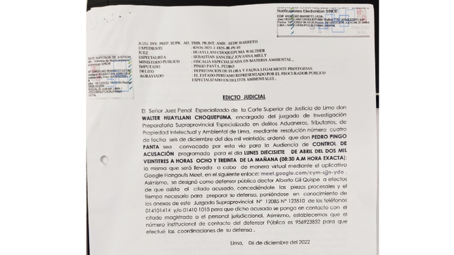 Audiencia de CONTROL DE ACUSACIÓN programada para el día LUNES DIECISIETE DE ABRIL DE DOS MIL VEINTITRES A HORAS OCHO Y TREINTA DE LA MAÑANA