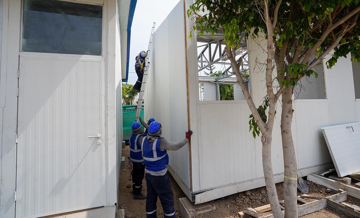 Supervisamos avances en la escuela temporal de la IE 3080 Perú-Canadá en Los Olivos