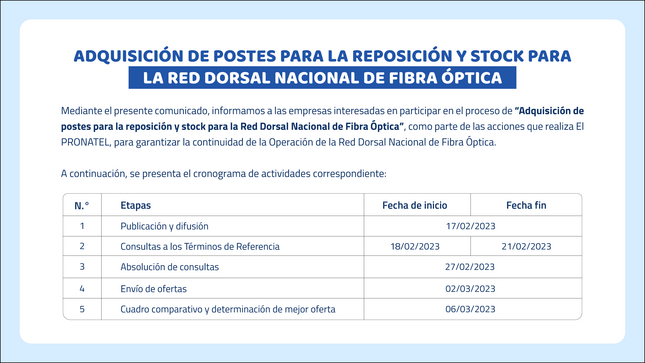 ADQUISICIÓN DE POSTES PARA LA RDNFO