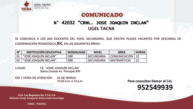 Convocatoria - I.E. José Joaquín Inclán