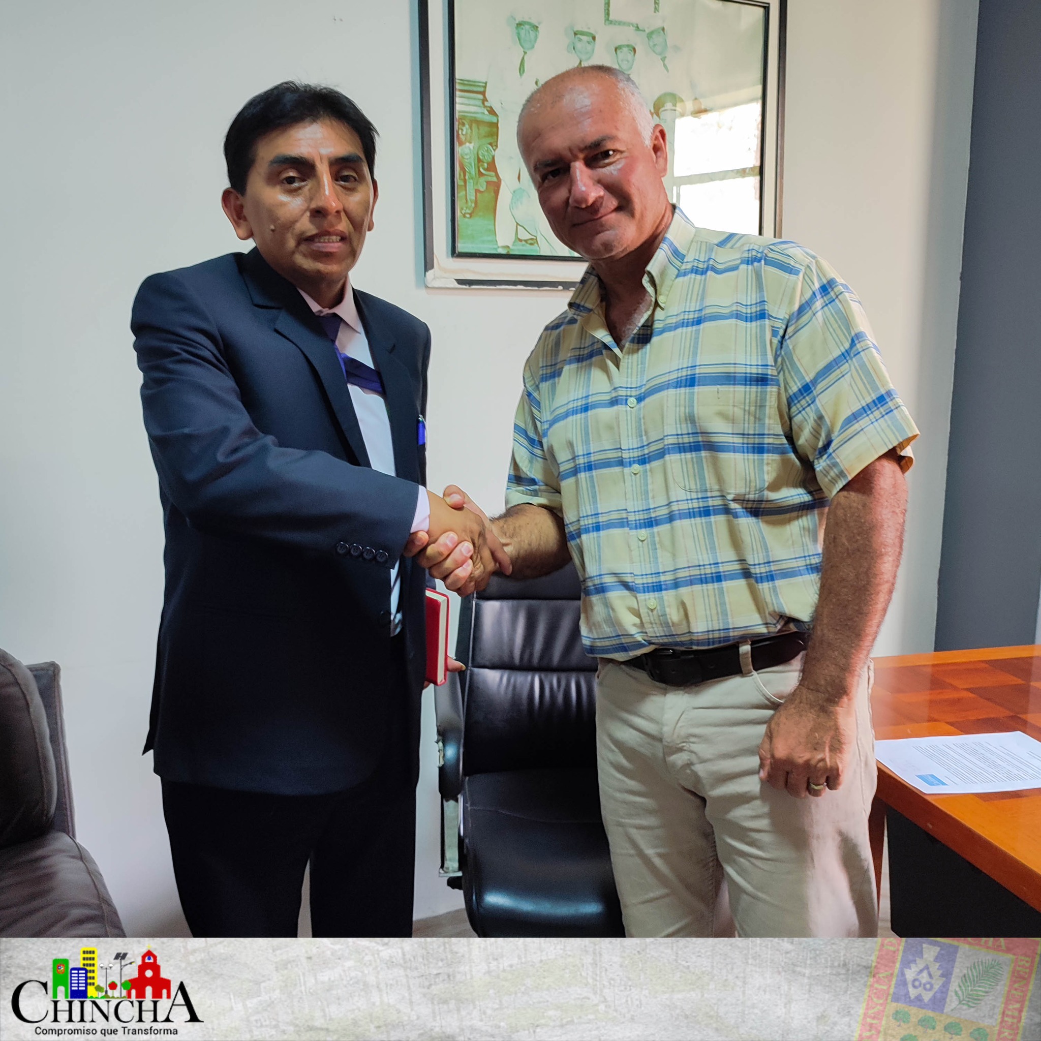 el alcalde provincial Ing. César Carranza, sostuvo una reunión con su homólogo del distrito de Grocio Prado el Adm.