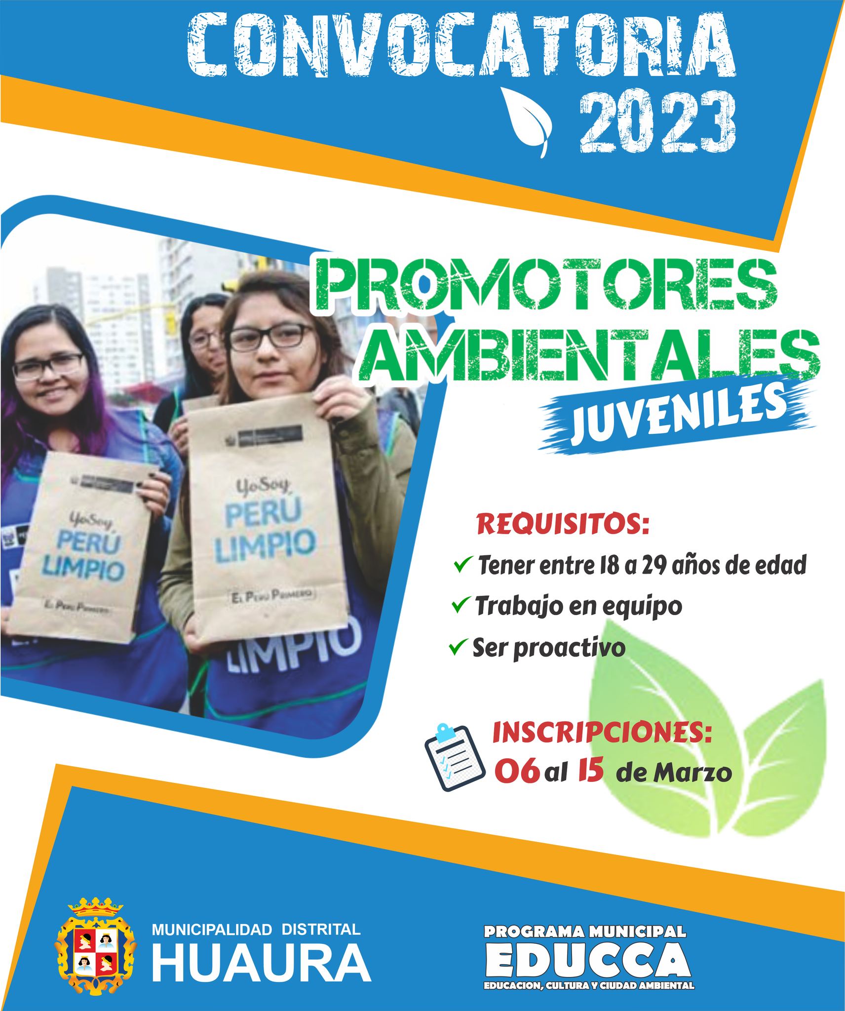 MUNICIPALIDAD DE HUAURA INICIA CONVOCATORIA DE PROMOTORES AMBIENTALES JUVENILES