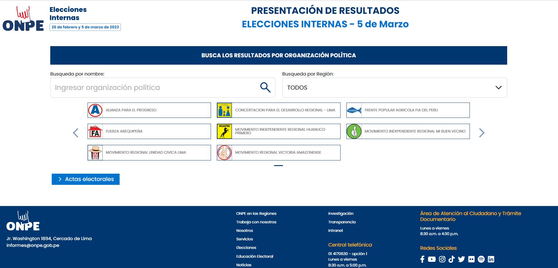 ONPE publica resultados oficiales de la segunda jornada de elecciones internas