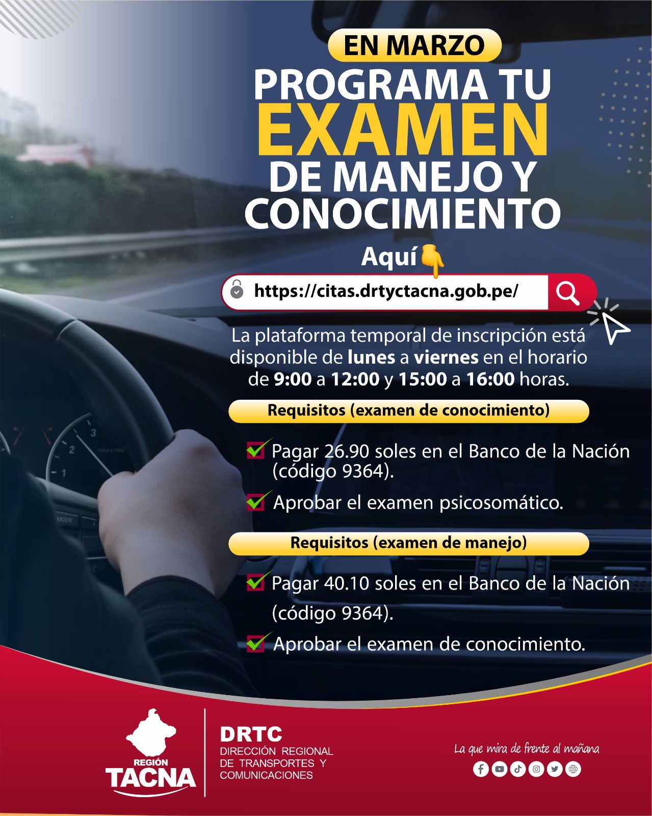 Transportes cambia sistema para programar exámenes