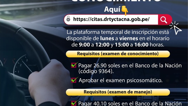 Transportes cambia sistema para programar exámenes 