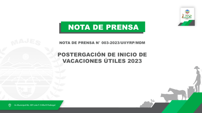 POSTERGACIÓN DE INICIO DE VACACIONES ÚTILES 2023