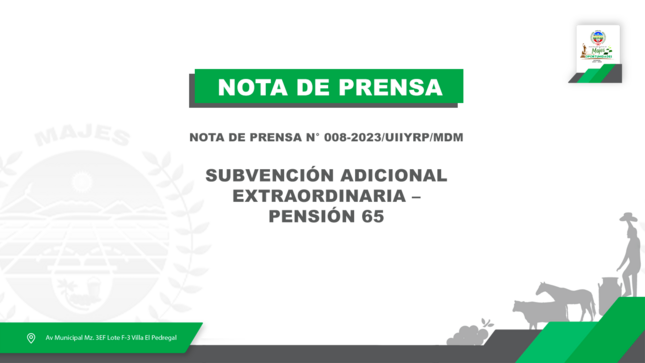SUBVENCIÓN ADICIONAL EXTRAORDINARIA – PENSIÓN 65