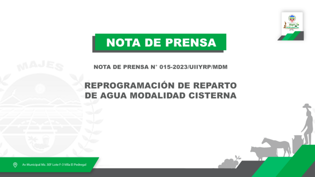 REPROGRAMACIÓN DE REPARTO DE AGUA MODALIDAD CISTERNA