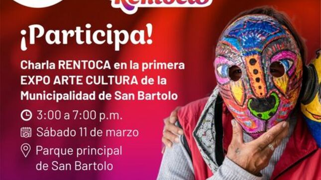 Sábado 11 de marzo 
3:00 p. m. a 7:00 p. m. 
Parque Principal de San Bartolo