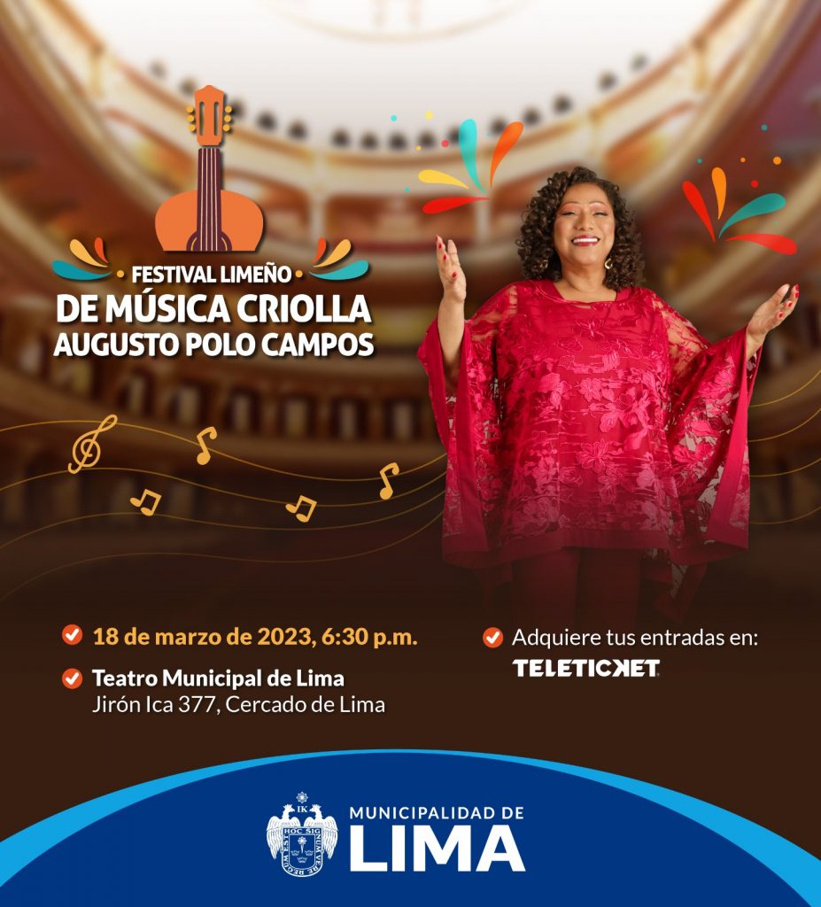 Evento contará con la participación estelar de Esther Dávila ´Bartola´, además del la Escuela de Canto Municipal “Alma, Corazón y Vida”, el Ballet Folclórico Municipal de Lima, el Conjunto Criollo.