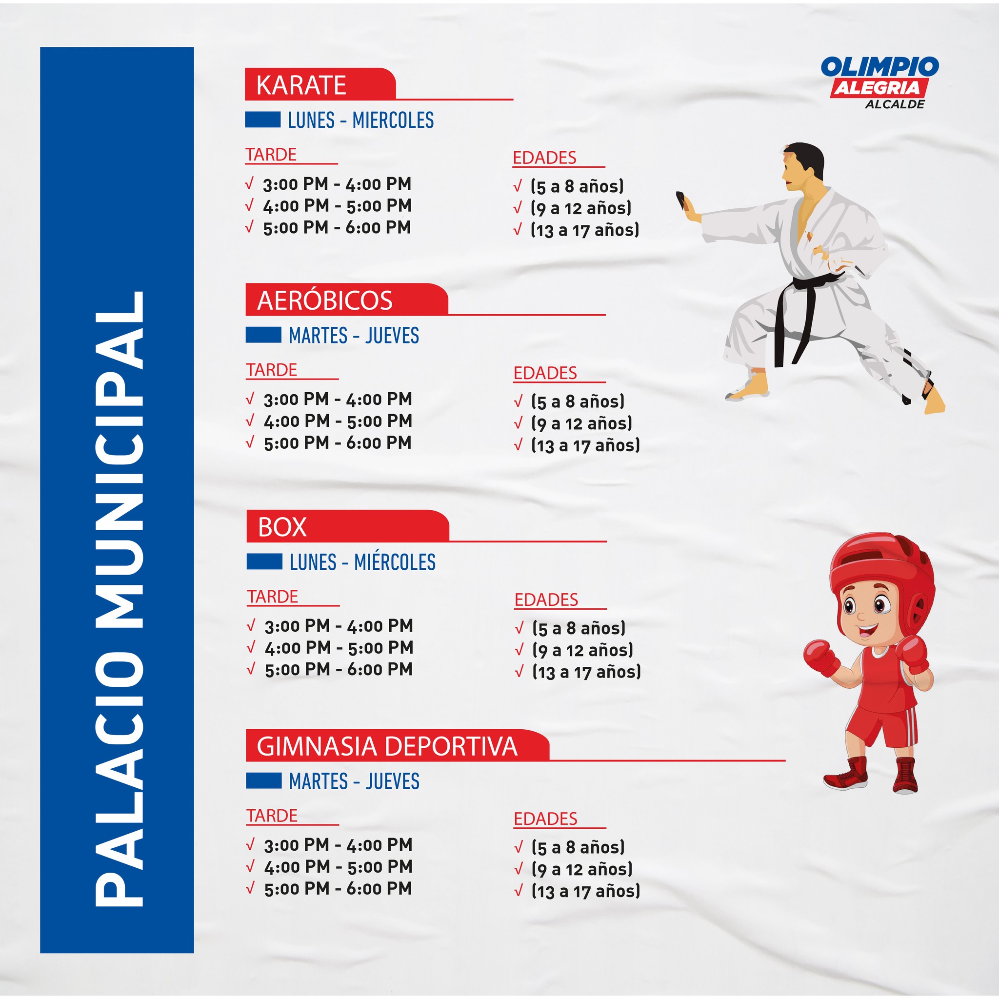 Se inició los talleres deportivos 2023.
Ven e inscríbete
Teléfono: 01-5102135 anexo 124
Palacio Municipal de 8:00 am a 4:30 pm
Inscripciones y matricula por la web:
