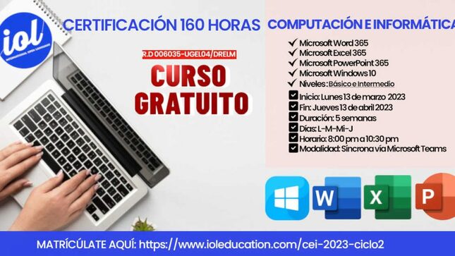 Invitación al curso GRATUITO de computación e informática: Microsoft Word 365, Powerpoint 365, Excel 365 y Microsoft Windows 10