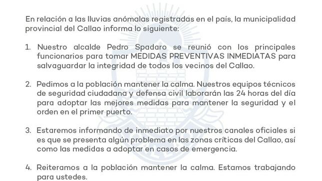 Nuestro alcalde Pedro Spadaro se reunió con los principales funcionarios para tomar MEDIDAS PREVENTIVAS INMEDIATAS para salvaguardar la integridad de todos los vecinos del Callao.
