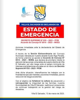 Comunicado Oficial sobre el Estado de Emergencia en Villa El Salvador. 