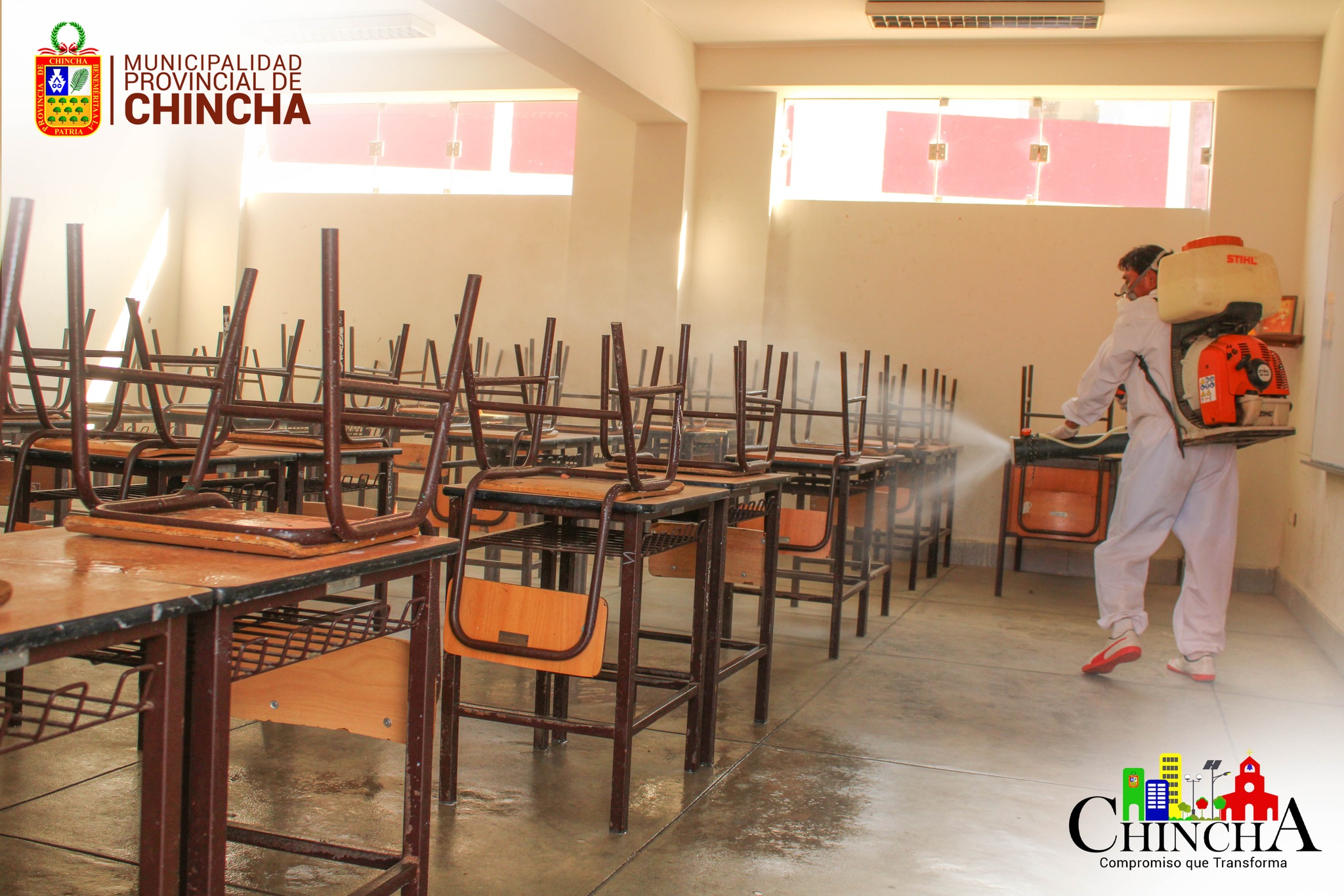 EL alcalde Provincial Ing.Cesar Carranza , preocupado por el buen inicio del Año Escolar 2023. Realizo la fumigación de las instiruciones Educativas Publicas " Santa Ana, Andres Avelino Caceres, John F. Kennedy Y Aurelio Moises Flores", acción promovida por la Municipalidad Provincial de Chincha a través de la gerencia de servicio al ciudadano y la sub gerencia de saneamiento, salud y gestión ambiental .