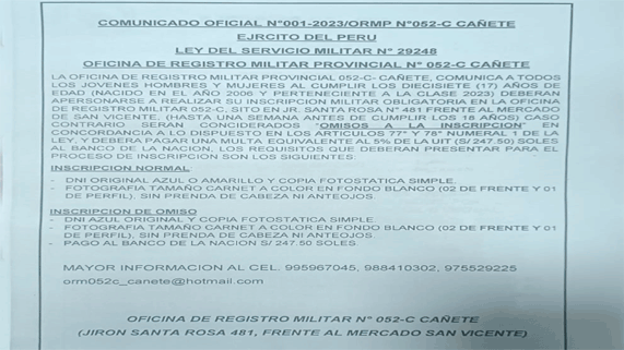 COMUNICADO DEL EJÉRCITO DEL PERÚ