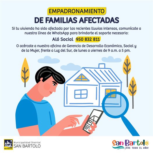 acรฉrcate tambiรฉn a nuestra Oficina de Desarrollo Econรณmico, Social y de la Mujer, frente a Luz del Sur, de lunes a viernes de 9 a.m. a 5 p.m. para brindarte mรกs informaciรณn.