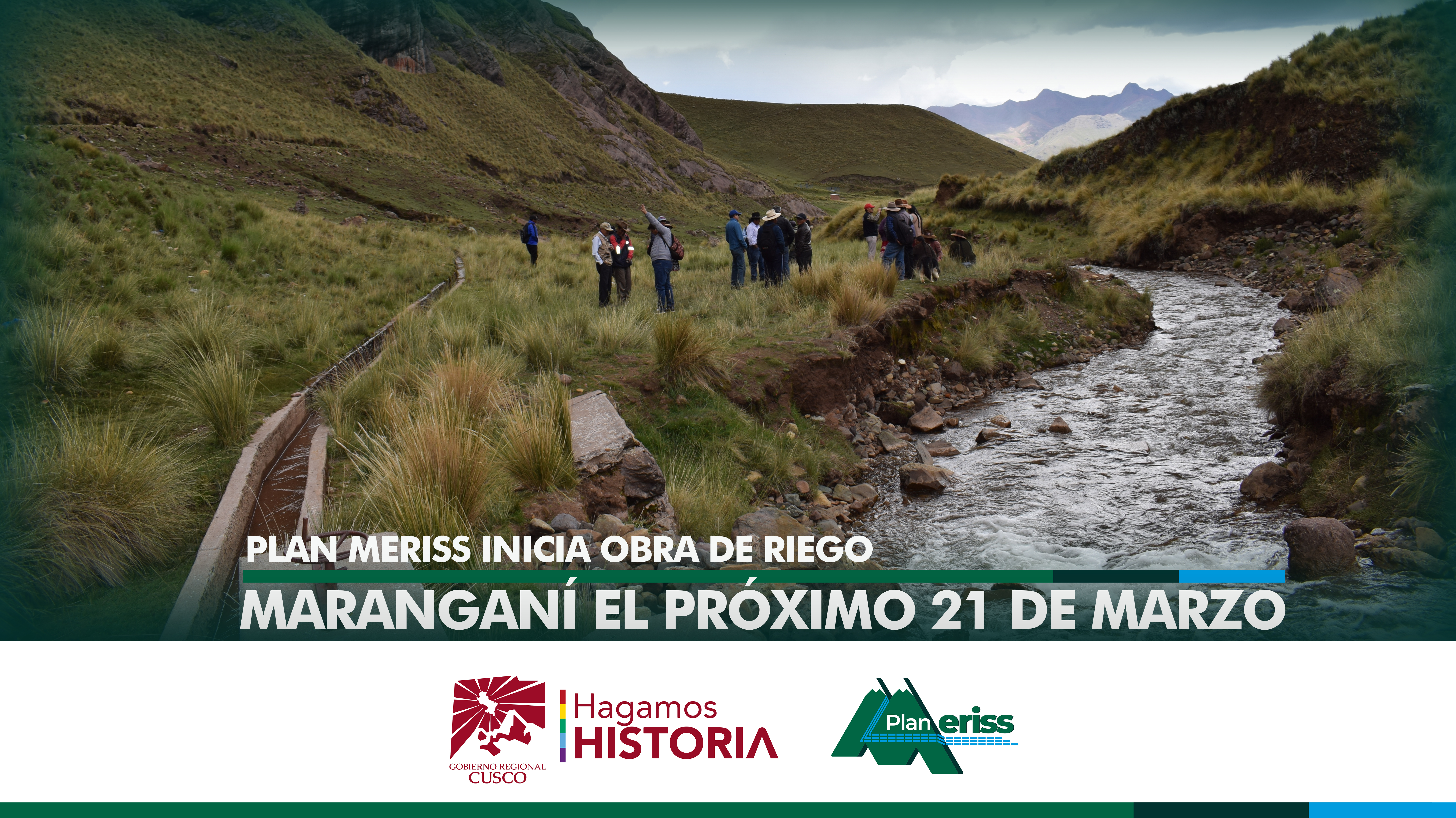 PLAN MERISS EJECUTARÁ IMPORTANTE OBRA DE RIEGO EN EL DISTRITO DE MARANGANÍ PROVINCIA DE CANCHIS, LA QUE SE DARÁ INICIO EL PRÓXIMO 21 DE MARZO DEL PRESENTE AÑO
El Proyecto “Mejoramiento y ampliación del sistema de riego Uyucani y Huallo del distrito de Marangani de la provincia de Canchis” inicia este martes 21 de marzo con un presupuesto de
  S/. 10’606,876.16.

El próximo martes 21 de marzo en una ceremonia protocolar se colocará la primera piedra e inicio de obra del proyecto “MEJORAMIENTO Y AMPLIACION SISTEMA DE RIEGO UYUCANI Y HUALLO DEL DISTRITO DE MARANGANI DE LA PROVINCIA DE CANCHIS”, con un presupuesto de S/. 10’606,876.16 (DIEZ MILLONES SEISCIENTOS SEIS MIL OCHOCIENTOS SETENTA Y SEIS CON 16/SOLES) con la finalidad de ampliar la frontera agrícola en 350 hectáreas en beneficio de 250 familias asentadas en los sectores de Uyucani y Huallo de la comunidad campesina de Quisini del distrito de Marangani.
La actividad contará con la presencia del Gobernador Regional del Cusco Ing. Werner Salcedo Álvarez, el director ejecutivo del Plan MERISS Ing. Lucho Salcedo Cáceres además de autoridades locales, directivos comunales, beneficiarios y funcionarios del Plan MERISS y se desarrollará en la comunidad campesina de Quisini, sector donde se edificará la bocatoma de la infraestructura, el evento empezará a partir de las 10:00 am. Es fundamental dar a conocer que de los 40 proyectos de riego priorizados por la Dirección de Estudios de la entidad líder en materia de riego en la región, la infraestructura de riego Marangani es el primer proyecto que se ejecutará en la gestión del Ejecutivo Regional periodo 2023 – 2026.
Dentro de las características técnicas del Proyecto de Riego Marangani destaca el planteamiento hidráulico el que comprende: la sustitución del sistema de riego actual en tierra por un sistema de riego por gravedad en tubería para el Área de cobertura del Uyucani margen derecha y margen izquierda, de los sectores  de Umalastro y Huallo; la cédula de cultivo  contempla  el cultivo de: Papa, Pastos Asociados, Avena y Haba, el diseño de la infraestructura además considera la instalación de 03 Sub sistemas de Riego: Subsistema Uyucani (irrigará 180 hás) Subsistema Umalastro (irrigará 45 hás) y Subsistema Quiscamayo (irrigará 100 hás)
De este modo Plan MERISS, unidad ejecutora del Gobierno Regional del Cusco contribuye en la provisión del servicio de agua para riego, mediante la construcción de infraestructura hidráulica y dotación del servicio de agua que permitirá impulsar el desarrollo socio-económico del distrito de Marangani en la provincia de Canchis.