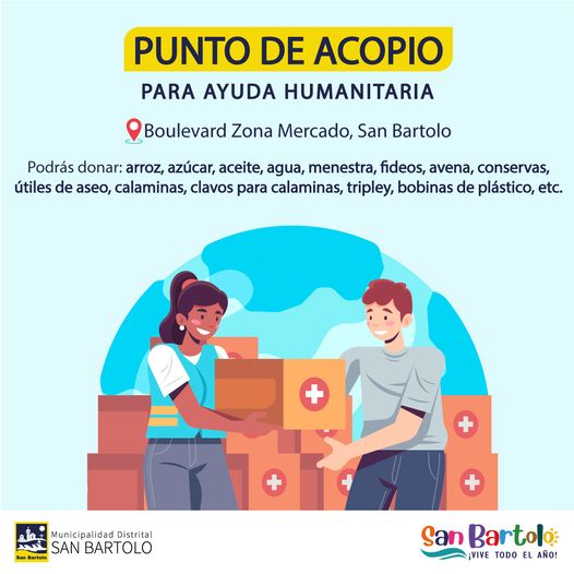 Se ha colocado un Punto de Acopio donde podrΓ‘n dejar donaciones para las familias que han sido afectadas por las recientes lluvias