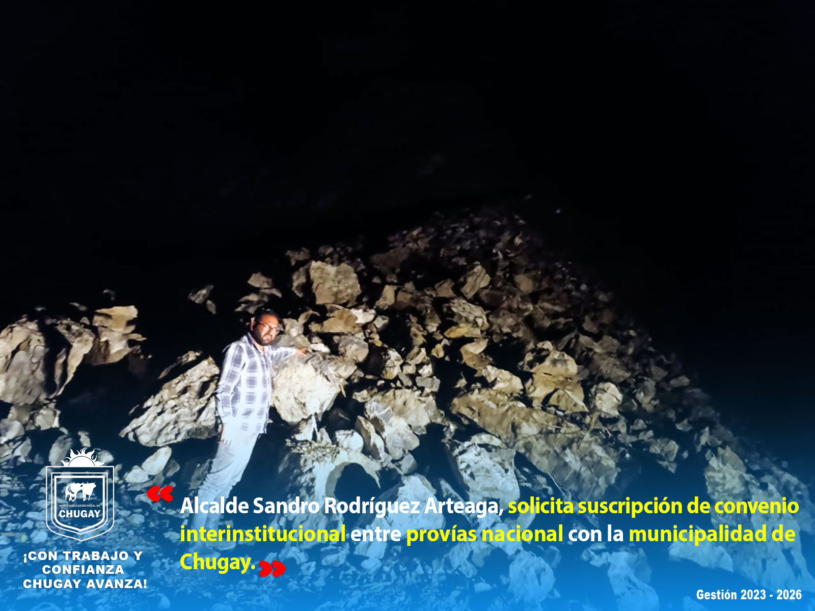 Ante los acontecimientos de estado de emergencia por temporada de lluvia, el Burgomaestre firmarΓ‘ un convenio, bajo βacta de apoyoβ, con la finalidad de dar mantenimiento las VΓas de ComunicaciΓ³n.