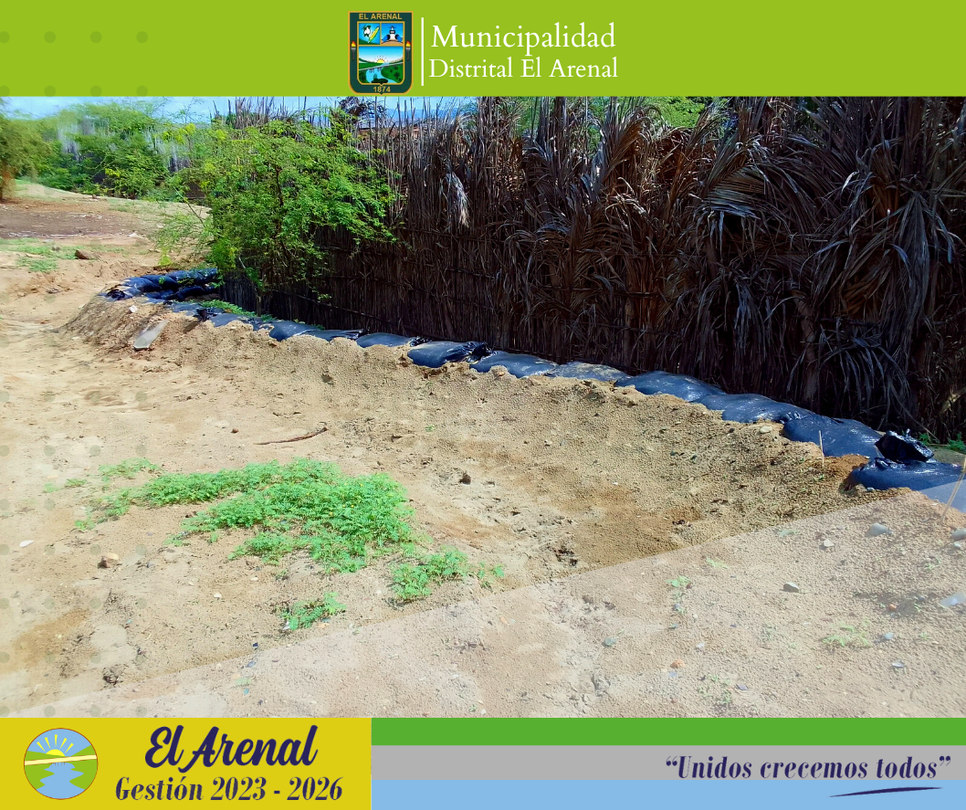 Foto de los sacos de arena en zona de quebradas.