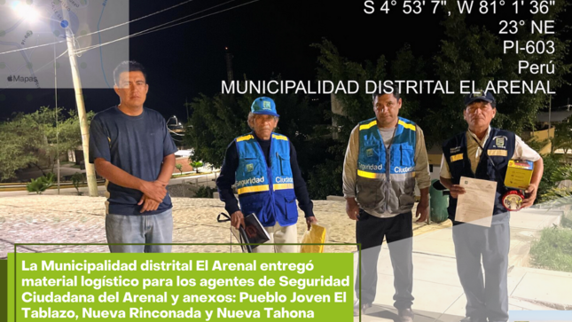 Foto de los agentes de Seguridad Ciudadana con el material de logística entregado. 