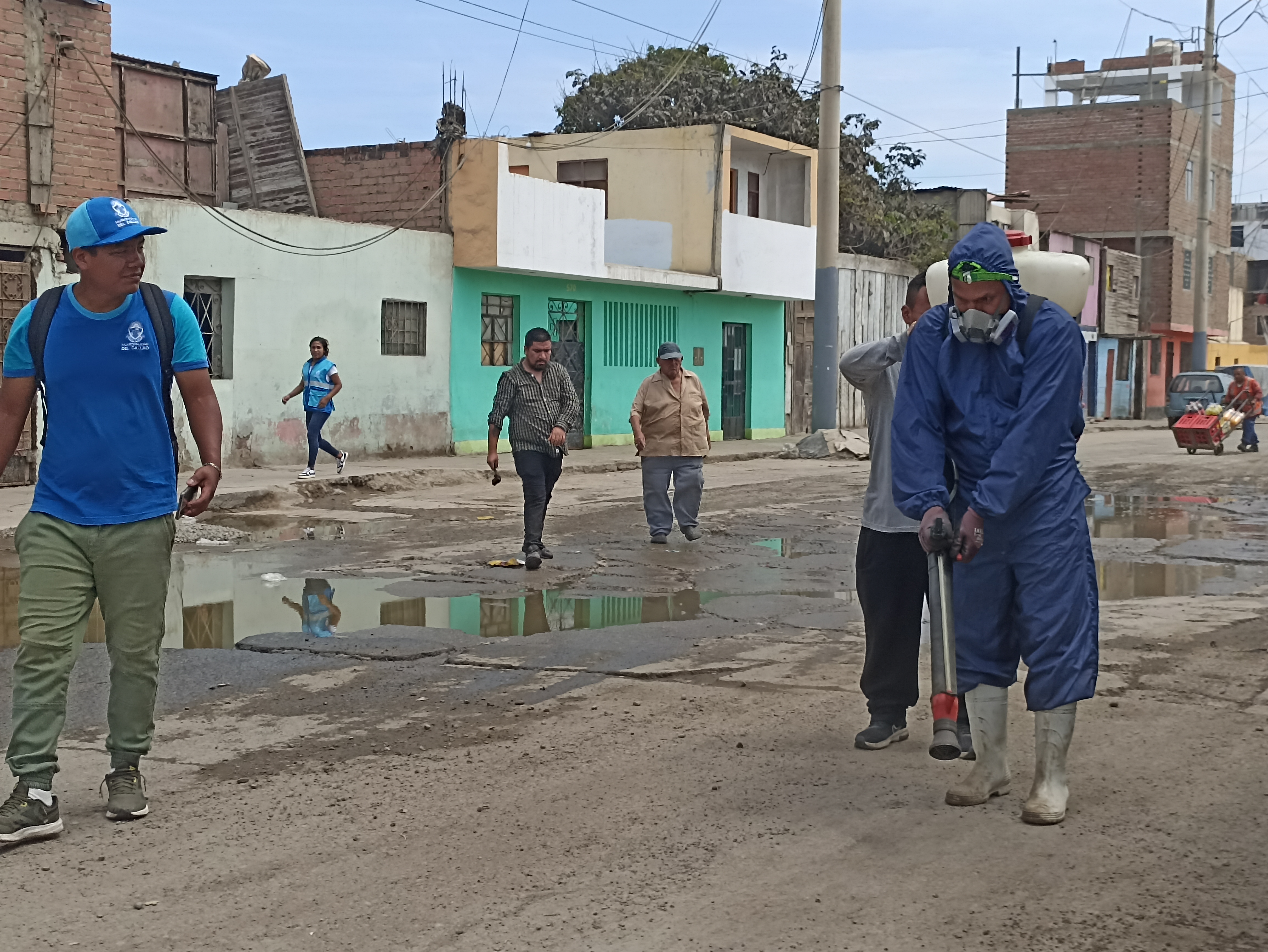Para prevenir y evitar el dengue, estamos fumigando las calles del Callao.