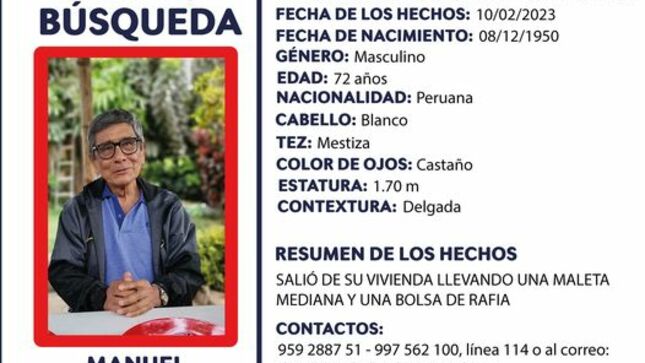 Ayúdanos a encontrarlo, comunícate a los siguientes números:
959 288 751 - 997 562 100 - Línea 114 o al correo electrónico: dirctptim.divibpd@pnp.gob.pe