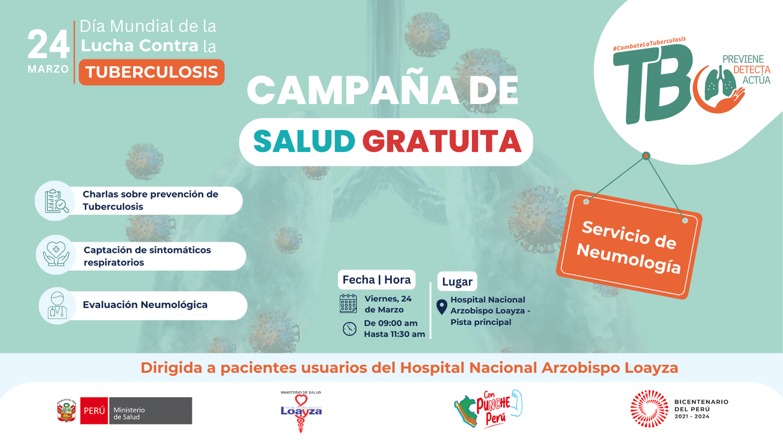 Campaña de Salud gratuita por el Día Mundial de la Lucha contra la Tuberculosis.