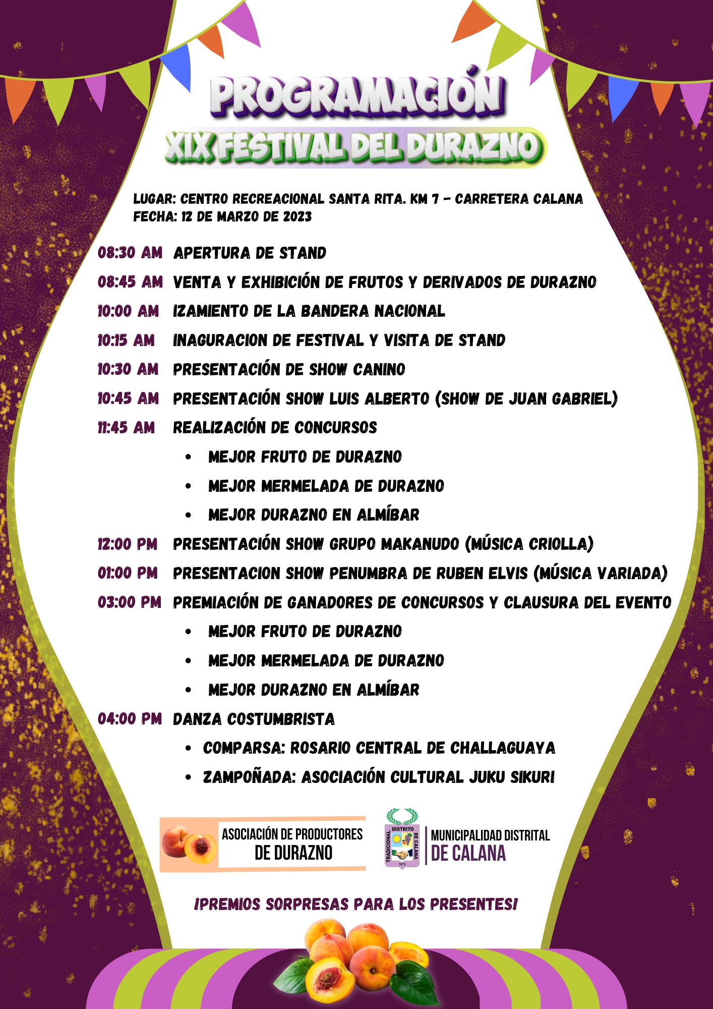 Programación del FESTI DURAZNO 2023