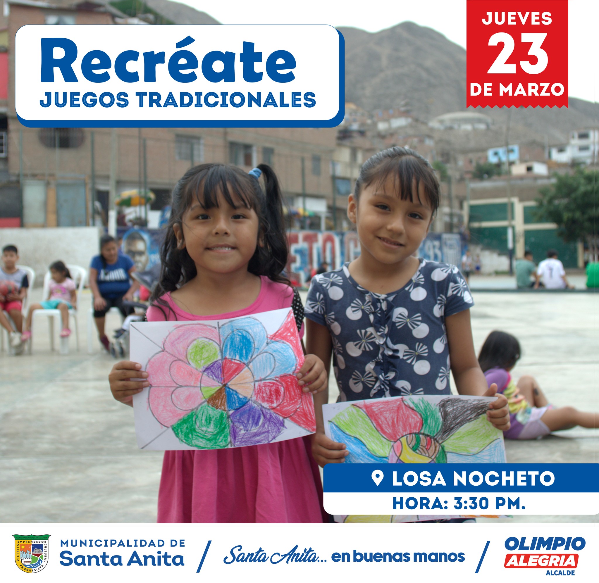 Ven y participa de una tarde  llena de diversión en familia con juegos tradicionales.
 Lugar: Losa Nocheto
Hora: desde las 3:30 pm
¡Te esperamos!