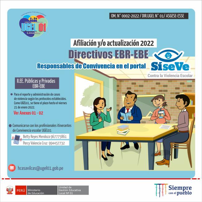Afiliación y/o actualización 2022 de directivos ebr-ebe y sus responsables de convivencia en el portal siseve