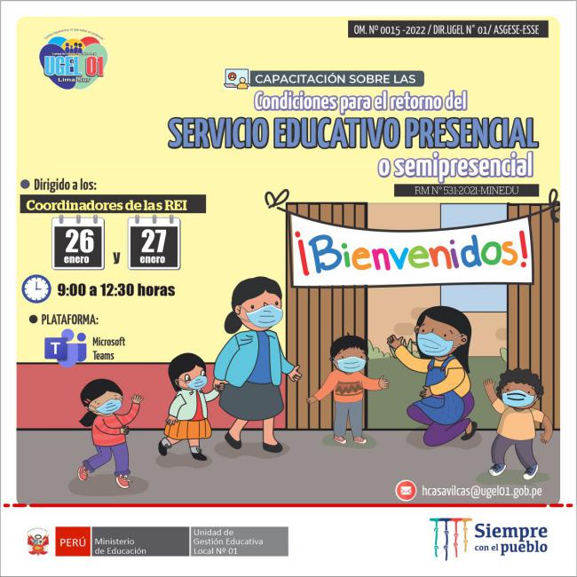 Capacitación sobre condiciones para el retorno del servicio educativo presencial o semipresencial dirigido a coordinadores de las rei
