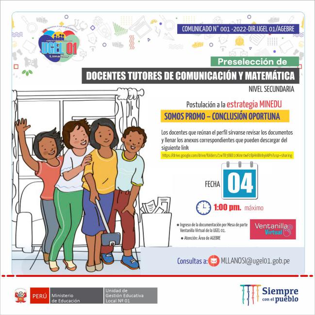Preselección de tutores de comunicación y matemática – nivel secundaria “somos promo – conclusión oportuna