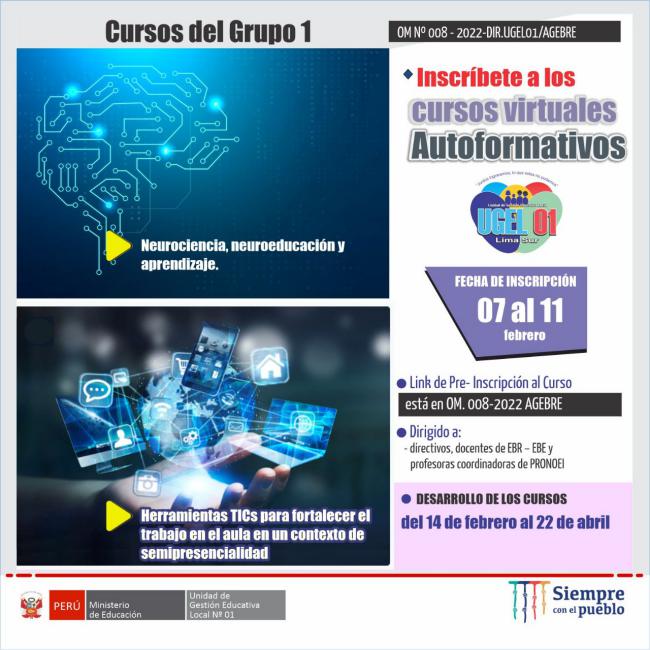 Inscríbete a los cursos virtuales autoformativos de ugel 01