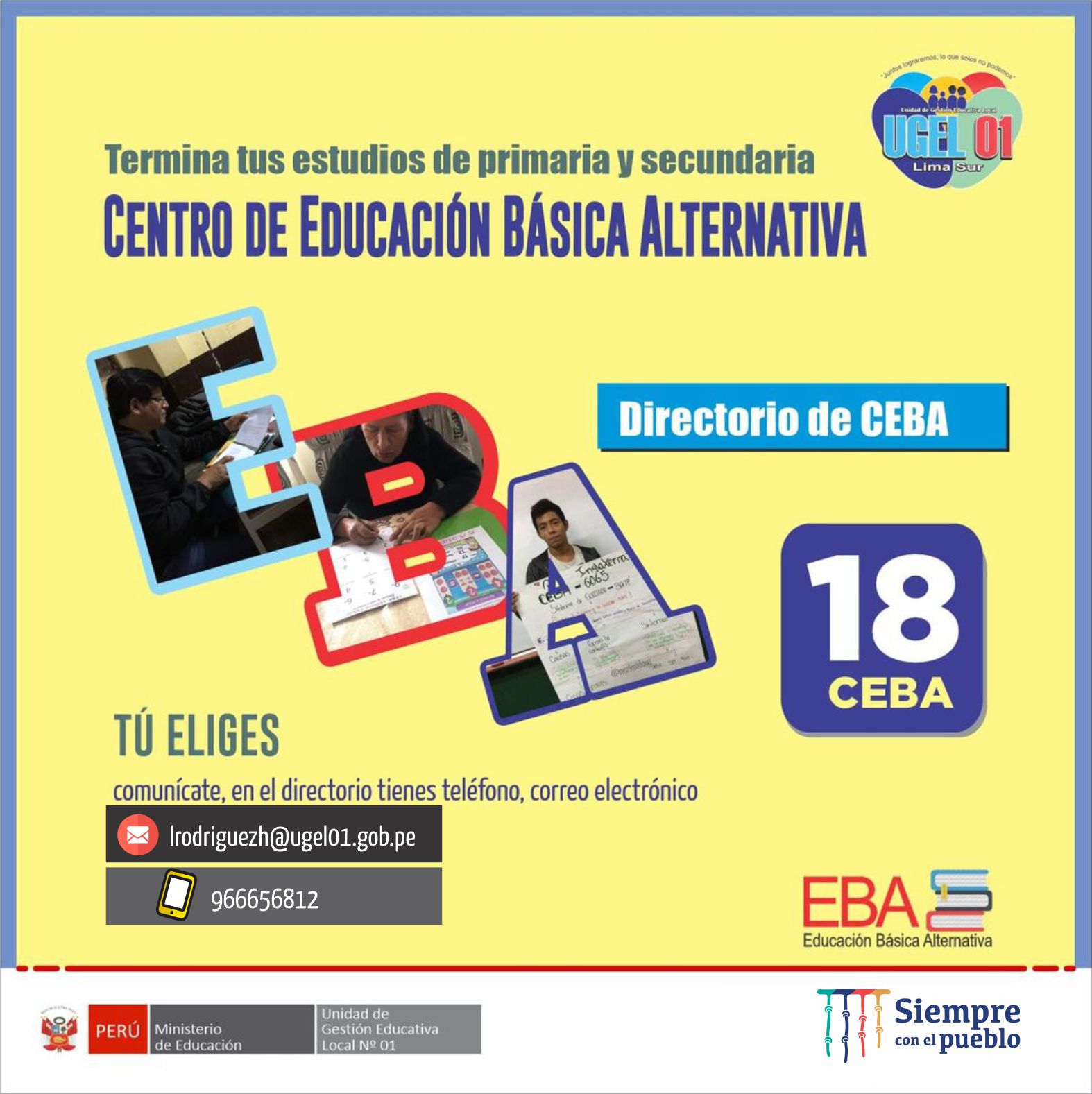 Termina de estudiar en un ceba de la ugel 01