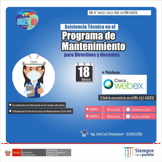 Asistencia técnica en el programa de mantenimiento 2022 para los directivos y/o docentes