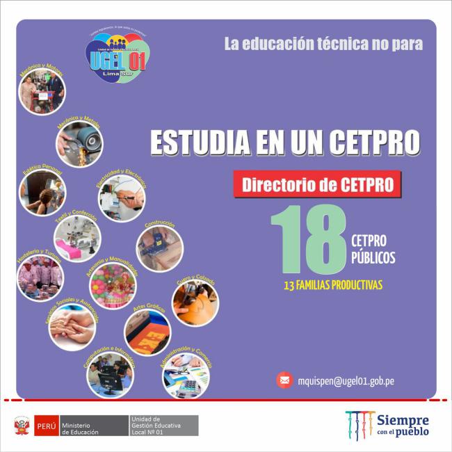 Jóvenes y adultos podrán estudiar en cetpro de la ugel 01