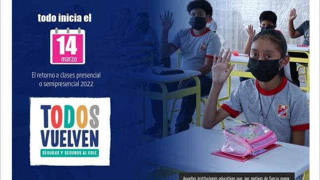 Lunes 14 de marzo inicio de las clases presenciales o semipresenciales en lima metropolitana