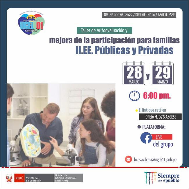 Taller de autoevaluación y mejora de la participación para familias de nivel inicial primaria - secundaria ebr