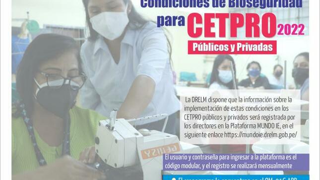 Registro de la ficha condiciones de bioseguridad para cetpro - 2022