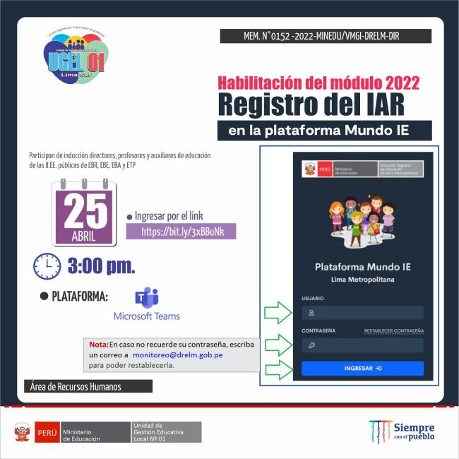 Habilitación del módulo 2022 registro del iar en la plataforma mundo ie