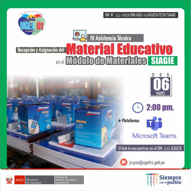 Iv asistencia técnica recepción y asignación del material educativo en el módulo de materiales siagie