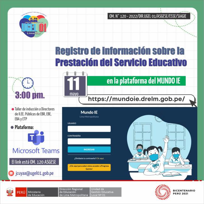 Registro de información sobre la prestación del servicio educativo en la plataforma mundo ie