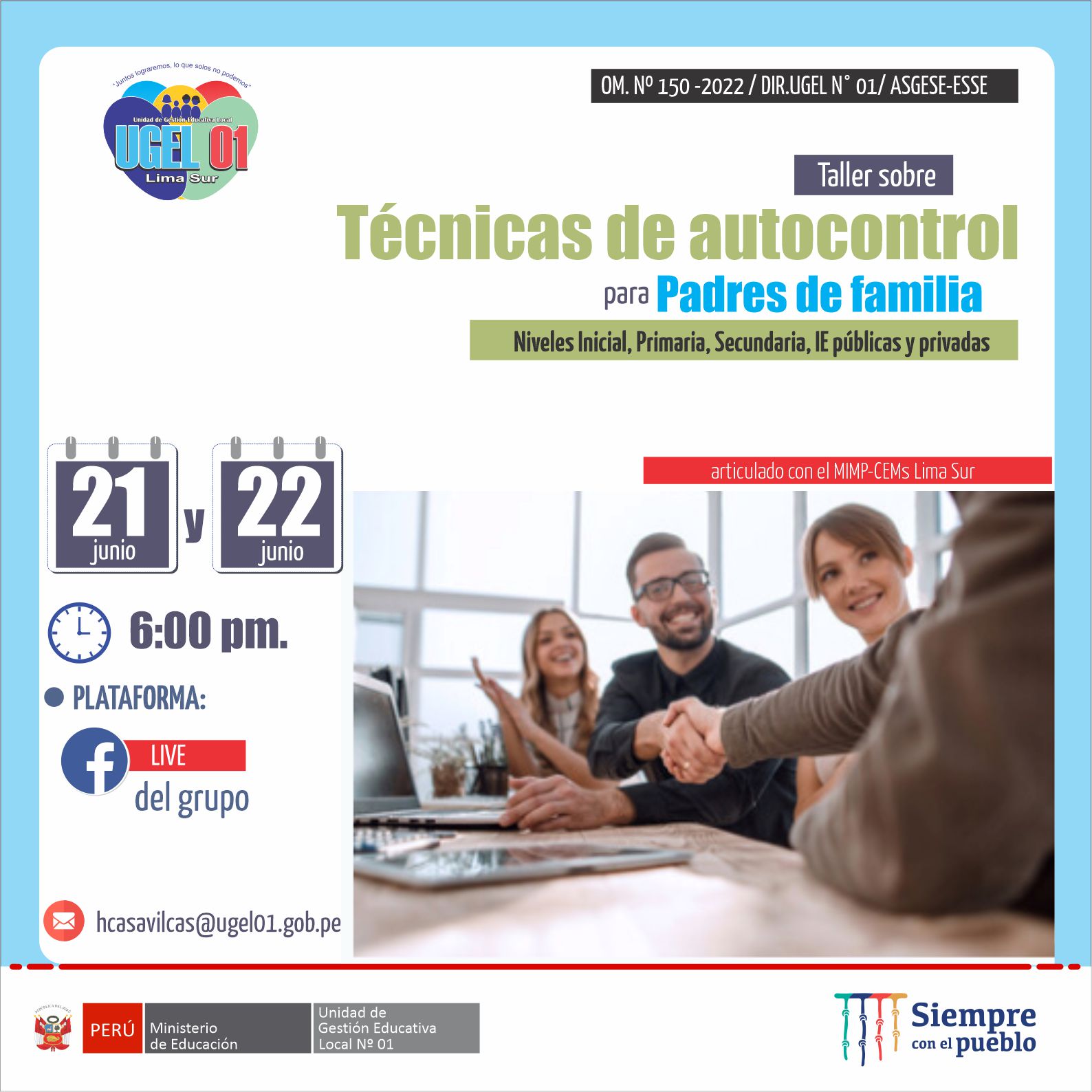 Taller sobre técnicas de autocontrol para padres de familia de los niveles de inicialprimaria y secundaria de ii.ee. públicas y privadas